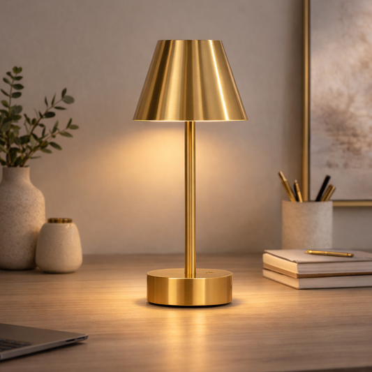 Elegance Plated Brass Rechargeable LED Table Lamp – 10.5" Touch Dimmer Lamp