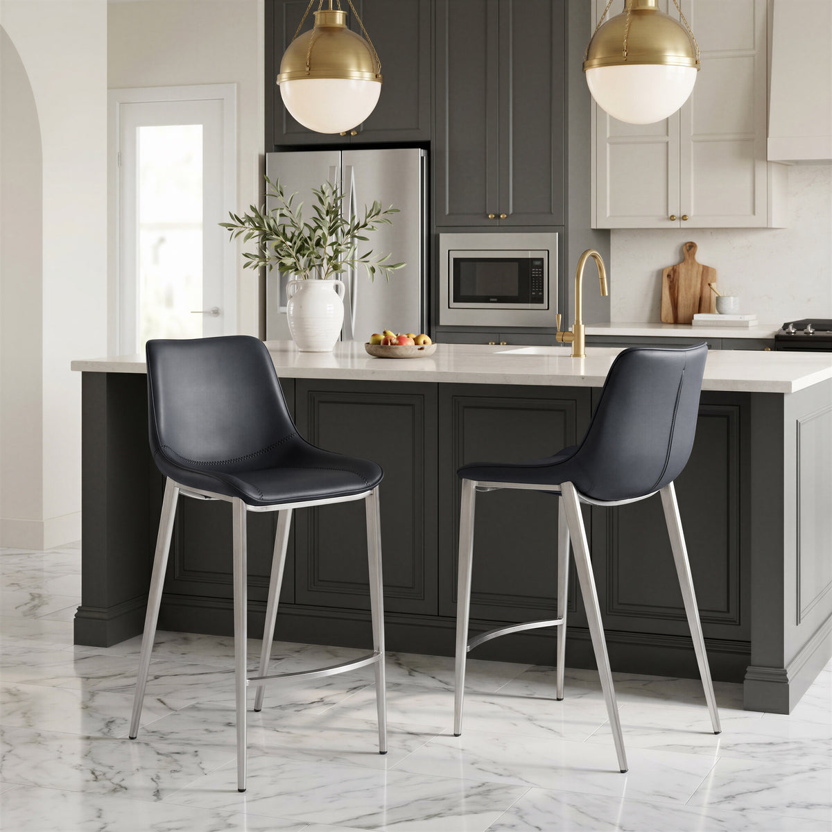 Magnus Counter Stool (Set of 2) in Black & Silver