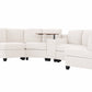 Faelan Curved Chenille Modular Sectional Sofa – 4-Seat Console Sofa with USB & Wireless Charging, 2 Colors - Beige (12)