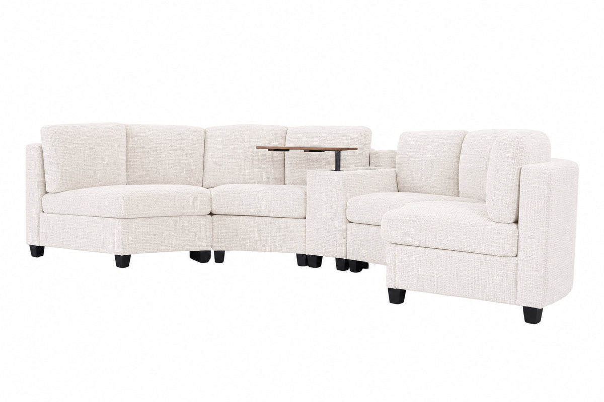 Faelan Curved Chenille Modular Sectional Sofa – 4-Seat Console Sofa with USB & Wireless Charging, 2 Colors - Beige (12)