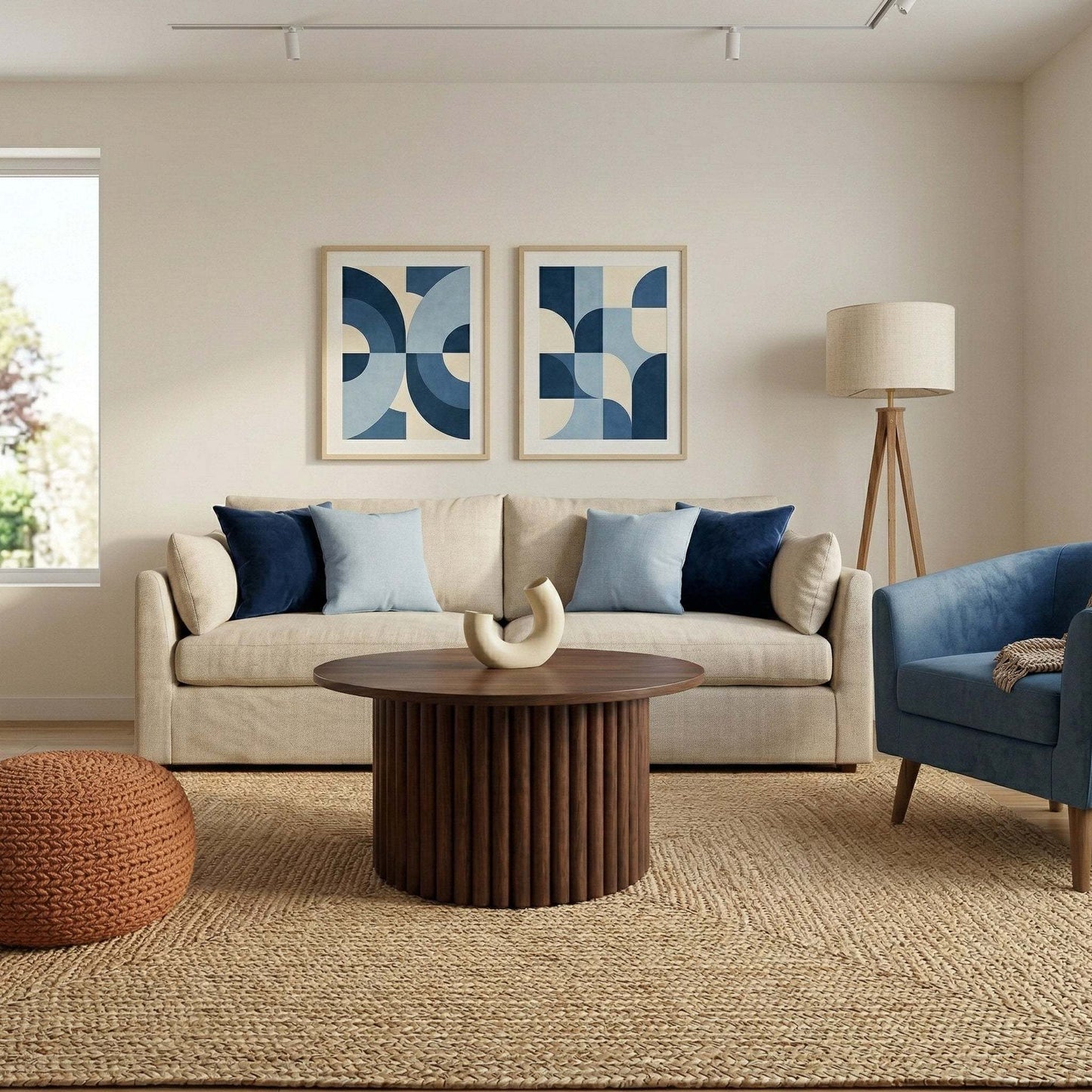 Merlin Walnut Pedestal Coffee Table – 35.4" Round Solid Wood Table