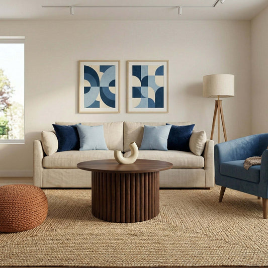 Merlin Walnut Pedestal Coffee Table – 35.4" Round Solid Wood Table