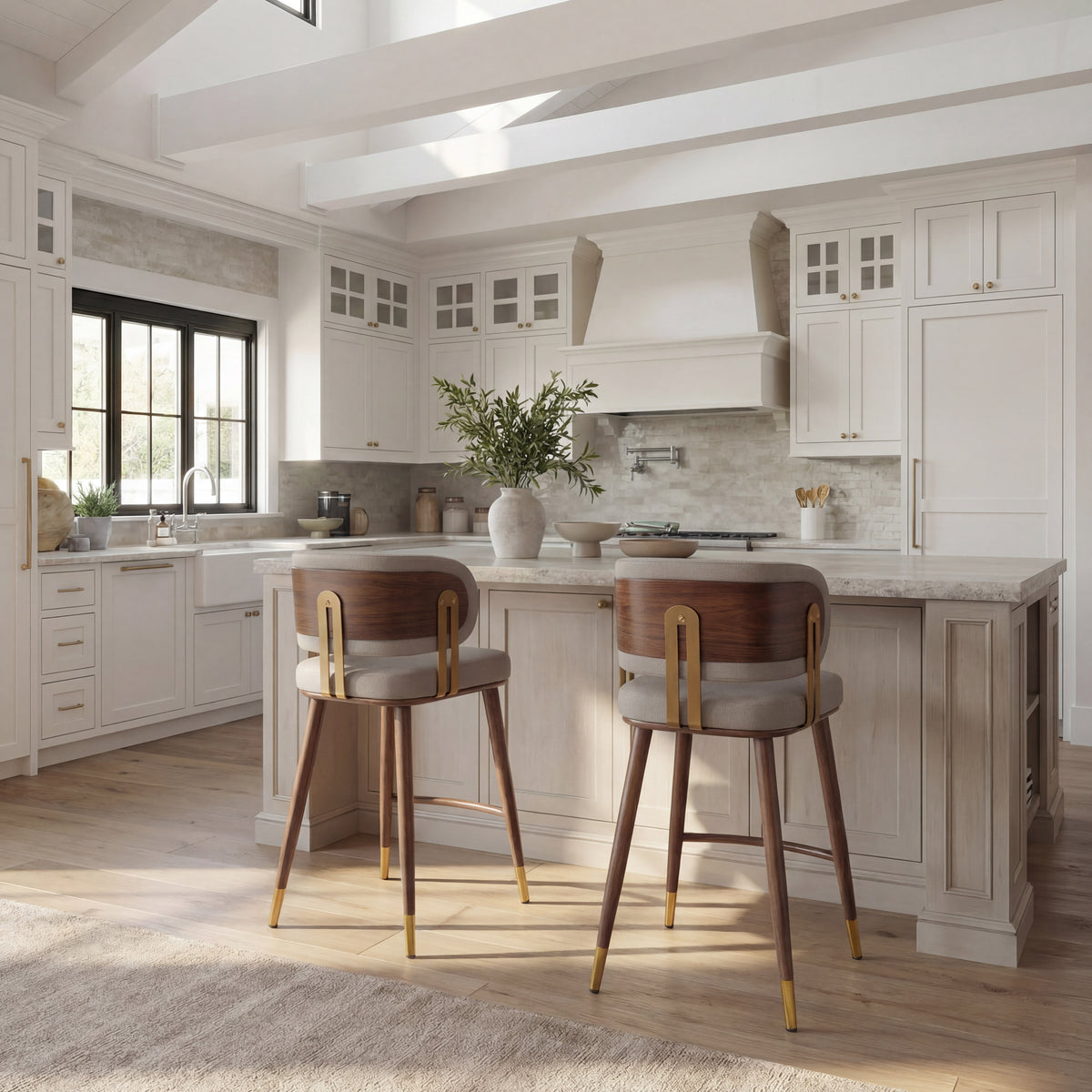 Brew Beige & Walnut Counter Stool