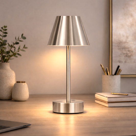 Elegance Brushed Nickel Rechargeable LED Table Lamp – 10.5" Touch Dimmer Lamp