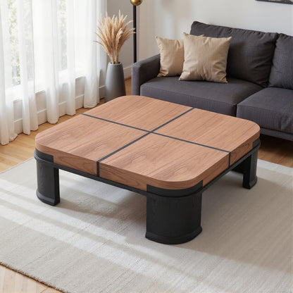 Delano Oak & Black Square Coffee Table – 39.4" French Retro Low Coffee Table