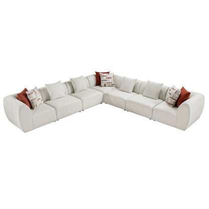 Stafford Beige Chenille Modular Sectional – 159" 7-Piece L-Shape Sofa with 10 Pillows