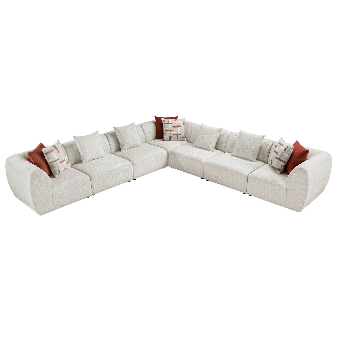 Stafford Beige Chenille Modular Sectional – 159" 7-Piece L-Shape Sofa with 10 Pillows