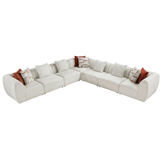 Stafford Beige Chenille Modular Sectional – 159" 7-Piece L-Shape Sofa with 10 Pillows