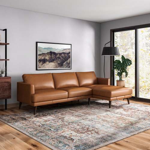 Modern Premium Leather L-Shape Chaise Sofa Sectional 105” – in room setting