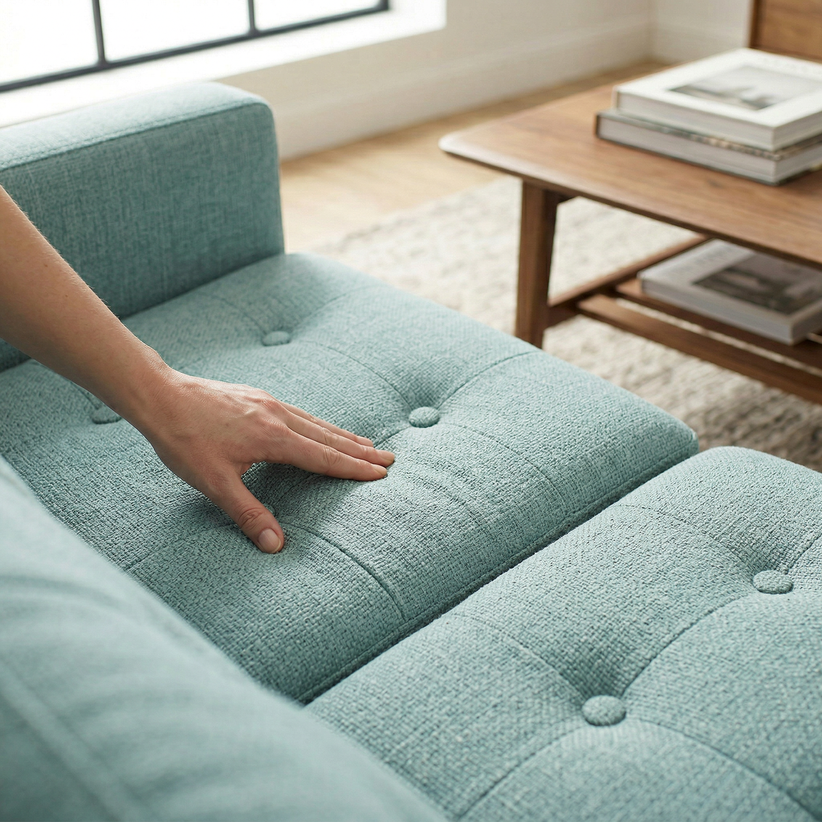 Talmadge Velvet Sofa – 92" Classic American Sofa - Leslie Robins Egg - Fabric (7)