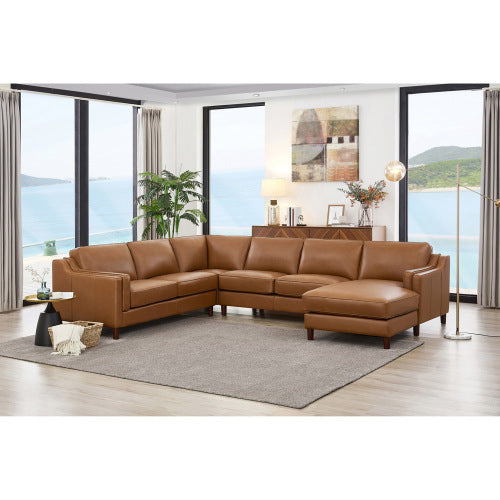 Bella MCM Genuine Leather Corner Chaise Sectional 132"L