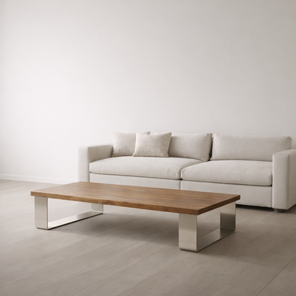 Harlow Wood & Metal Coffee Table – 70" Minimalist Design