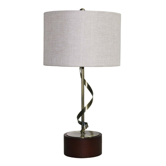 Oakley Walnut Wood Table Lamp – 22" Twisted Metal Stem Lamp with Linen Shade