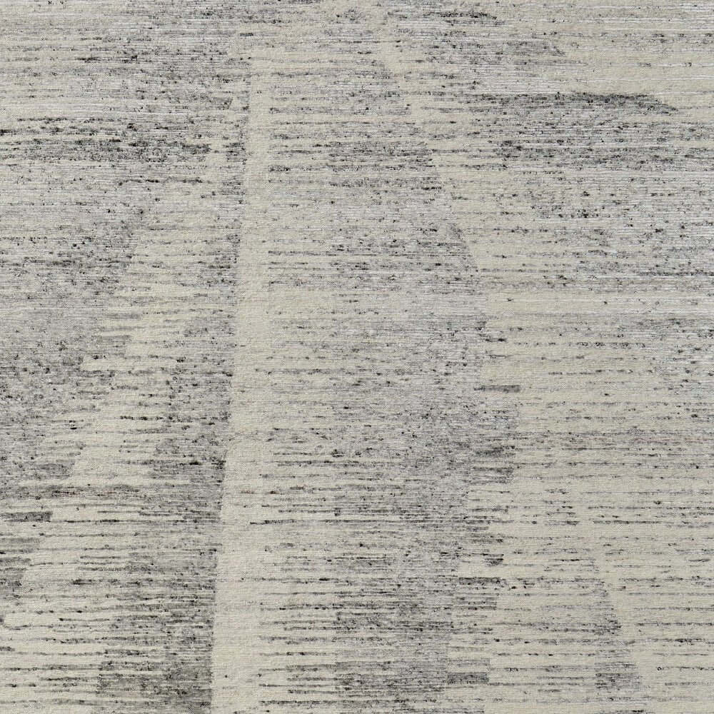 9' X 13' Ivory and Gray Abstract Hand Knotted Worn Faded Area Rug texture with abstract design in shades of ivory and gray.