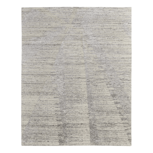 9' X 13' Ivory And Gray Abstract Hand Knotted Distressed Area Rug showcasing a unique hand knotted design.