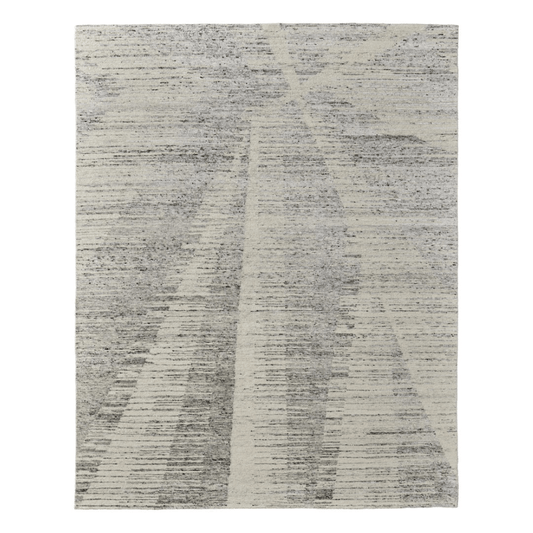 9' X 13' Ivory and Gray Abstract Hand Knotted Worn Faded Area Rug with unique design and texture.