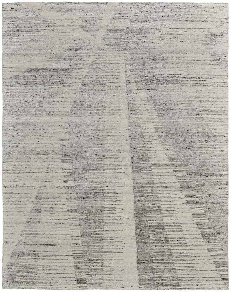 9' X 13' Ivory and Gray Abstract Hand Knotted Worn Faded Area Rug, showcasing a unique abstract design.