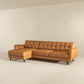 'Allison' Sofá seccional de cuero genuino color canela con chaise lounge 