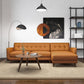 'Allison' Sofá seccional de cuero genuino color canela con chaise lounge 