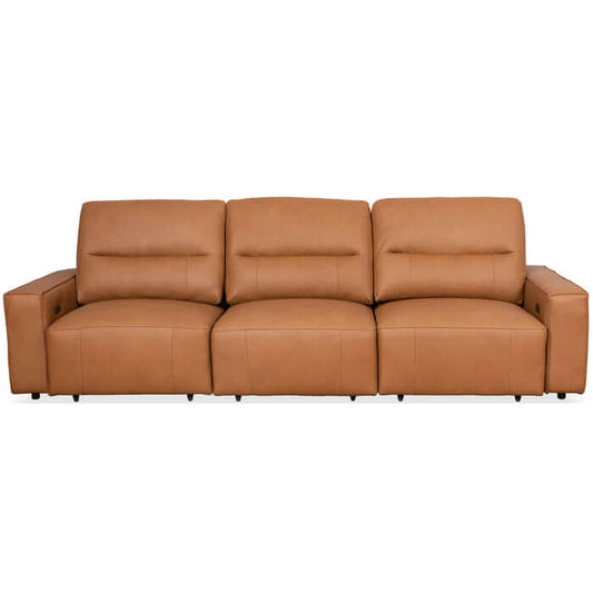 Grant Top-Grain Leather Reclining Sofa – 78” Convertible 3-Seat Power Recliner (Cognac Leather) in a cozy living space.