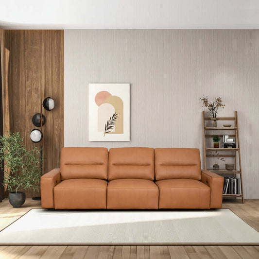 Grant Top-Grain Leather Reclining Sofa – in room setting