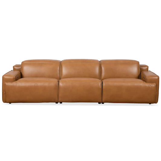 Modern Convertible Top-Grain Leather Sofa 120” – Urbana Power Reclining Leather Couch in Waxy Tan