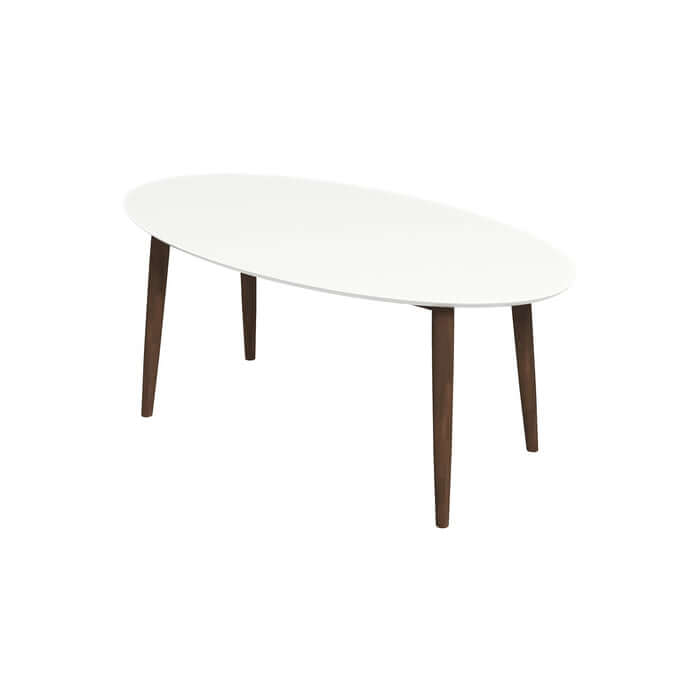 Ada MCM Walnut Wood Oval Dining Table 67" in White Top