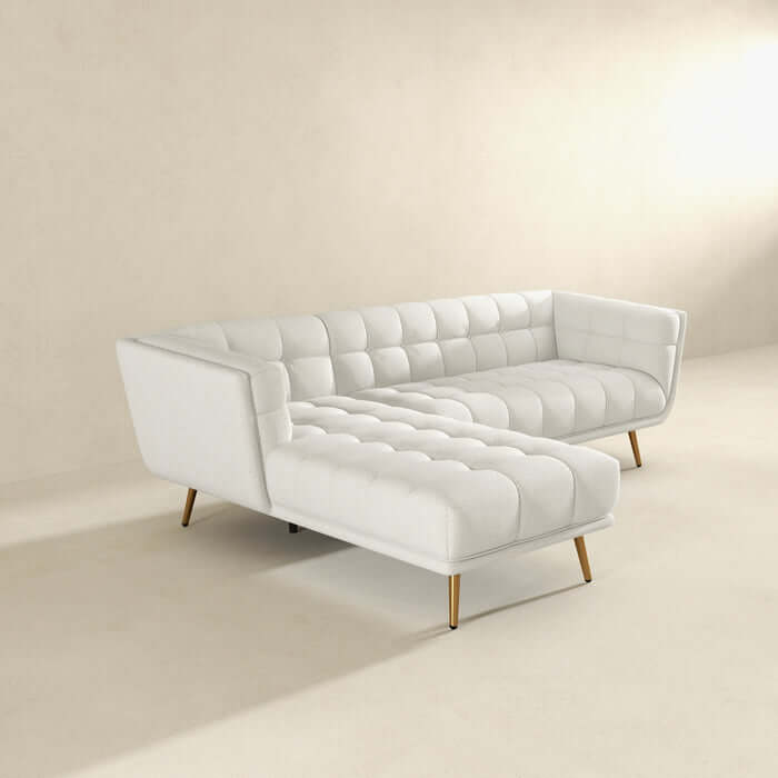 Tufted L-Shape Chaise Sofa Sectional 102.5” – in room setting