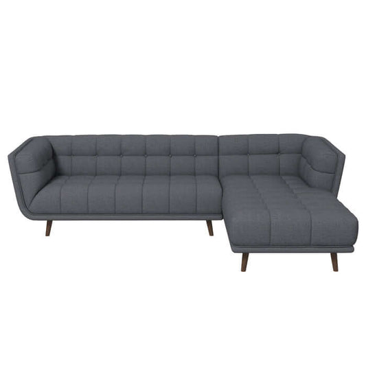 Tufted L-Shape Chaise Sofa Sectional 102.5” in Ash Gray Linen