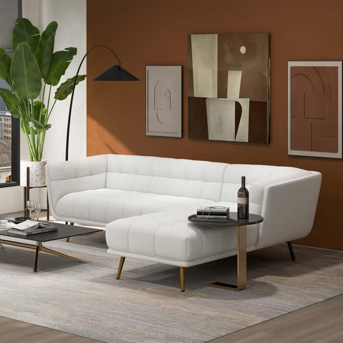Tufted L-Shape Chaise Sofa Sectional 102.5” – in room setting