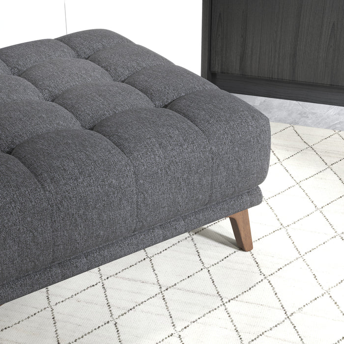 Addison MCM Tufted Square Ottoman 33" – Modern Upholstered Ottoman (Multiple Colors & Fabrics) on a stylish floor.