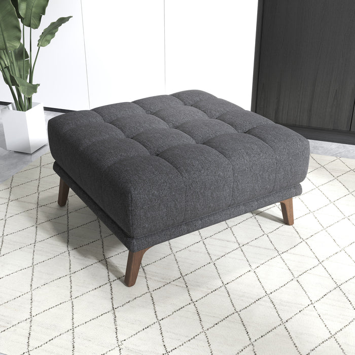 Addison MCM Tufted Square Ottoman 33" – Modern Upholstered Ottoman (Multiple Colors & Fabrics) in gray fabric.