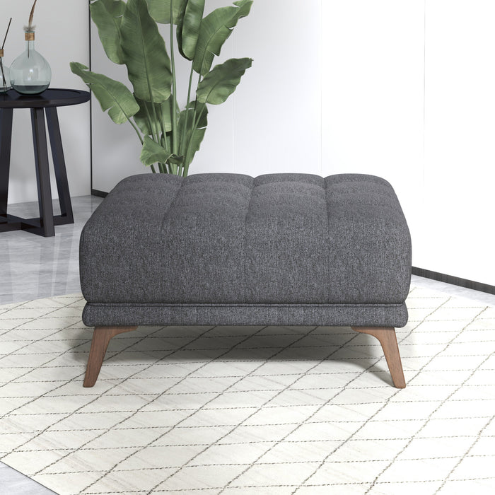 Addison MCM Tufted Square Ottoman 33" – Modern Upholstered Ottoman (Multiple Colors & Fabrics) in gray fabric.