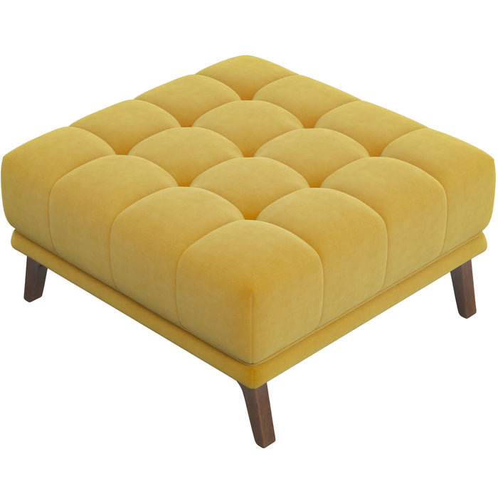 Addison MCM Tufted Square Ottoman 33" – Modern Upholstered Ottoman (Multiple Colors & Fabrics) in yellow.