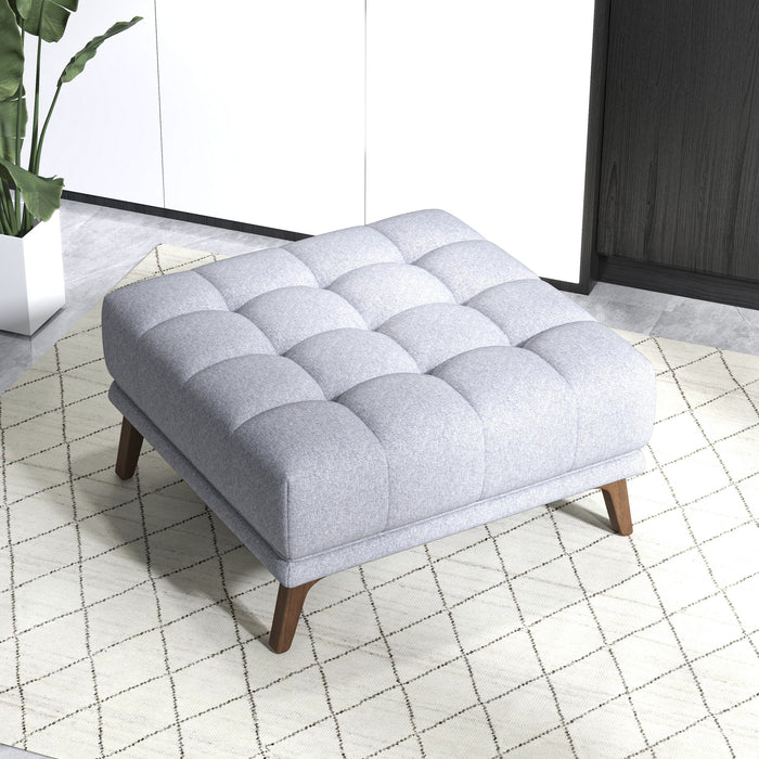 Addison MCM Tufted Square Ottoman 33" – Modern Upholstered Ottoman (Multiple Colors & Fabrics) in a stylish gray fabric.