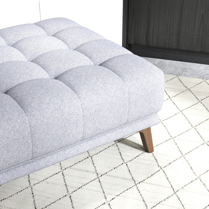 Addison MCM Tufted Square Ottoman 33" – Modern Upholstered Ottoman (Multiple Colors & Fabrics) in light gray upholstery.