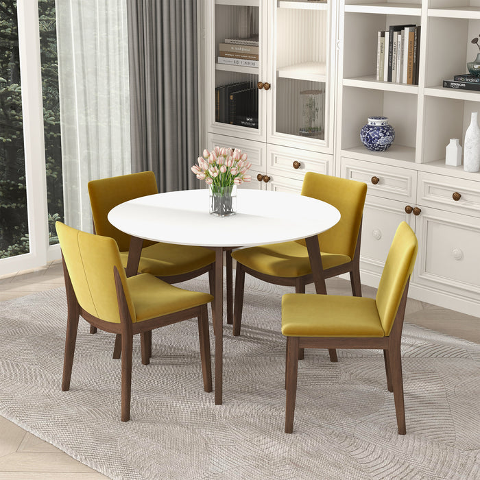 Alina MCM Round Walnut Dining Table 43" – in room setting