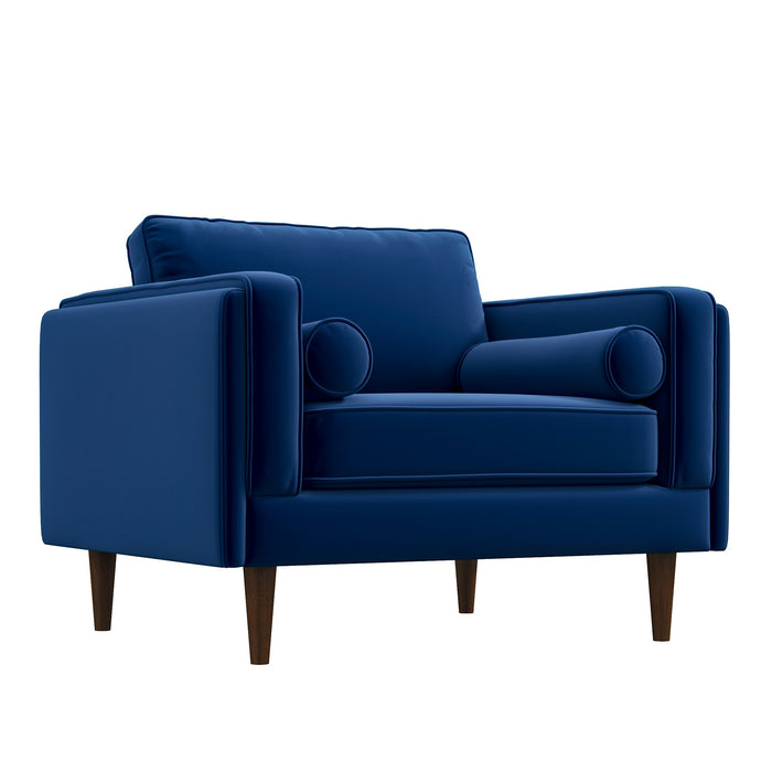 Amber MCM Velvet Accent Lounge Chair – Mid-Century Modern Upholstered Armchair (7 Colors, Plush Cushioning) in blue