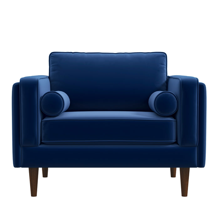 Amber MCM Velvet Accent Lounge Chair – Mid-Century Modern Upholstered Armchair (7 Colors, Plush Cushioning) in navy.