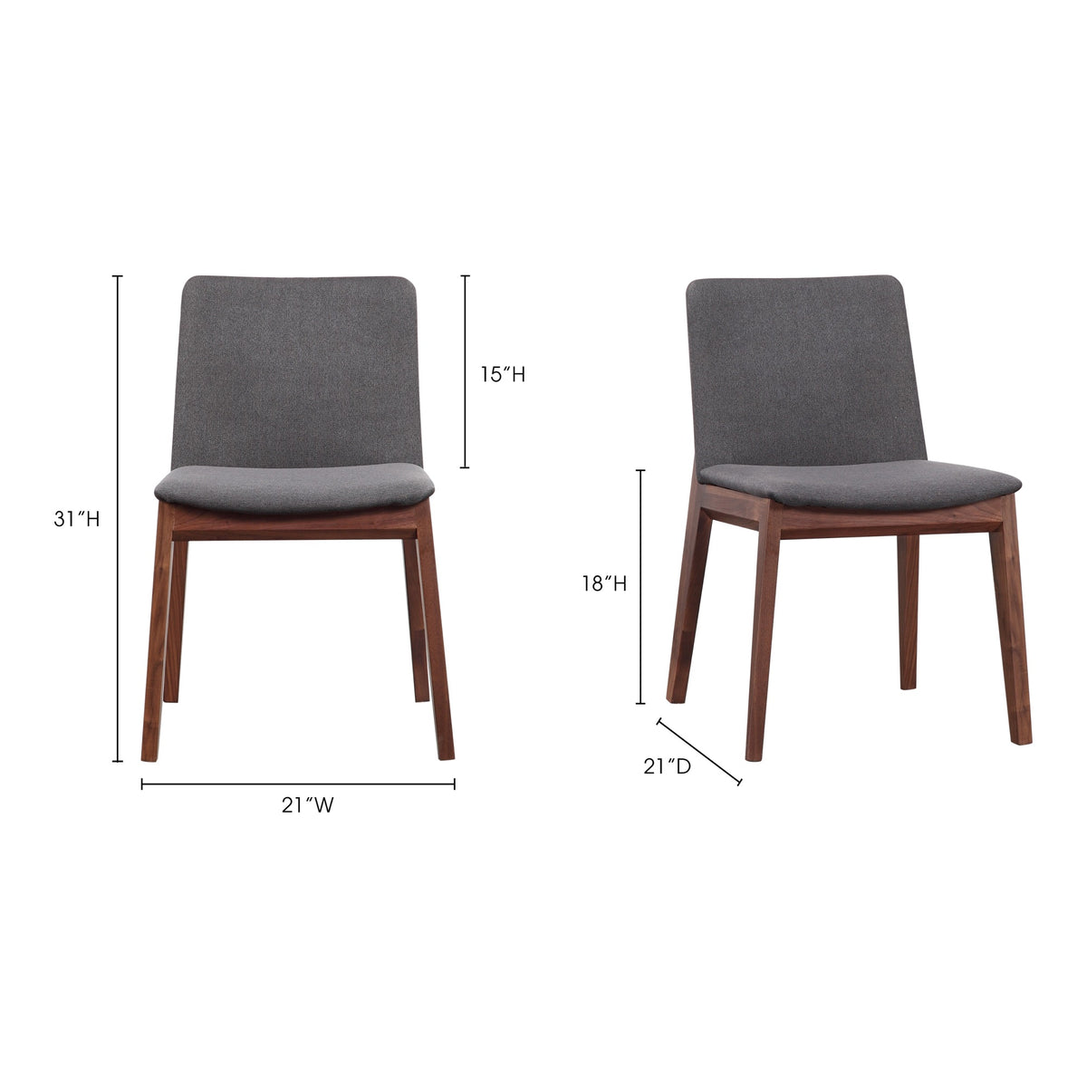 Deco Dining Chair – 21" Walnut Frame Dining Chair, Set of 2 (3 Colors) (40)