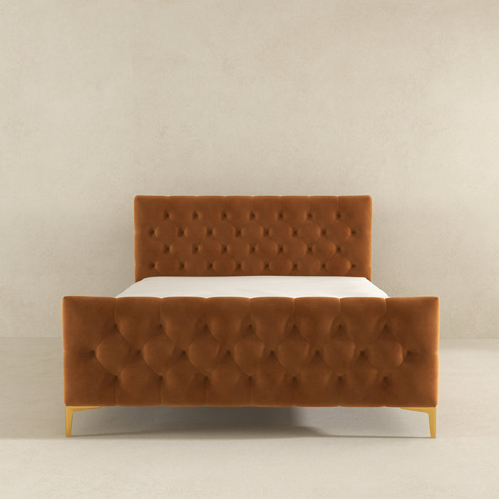 Bailey Velvet Tufted Platform Bed Frame – Mid-Century Upholstered Bed (3 Colors, No Box Spring) in rich brown velvet