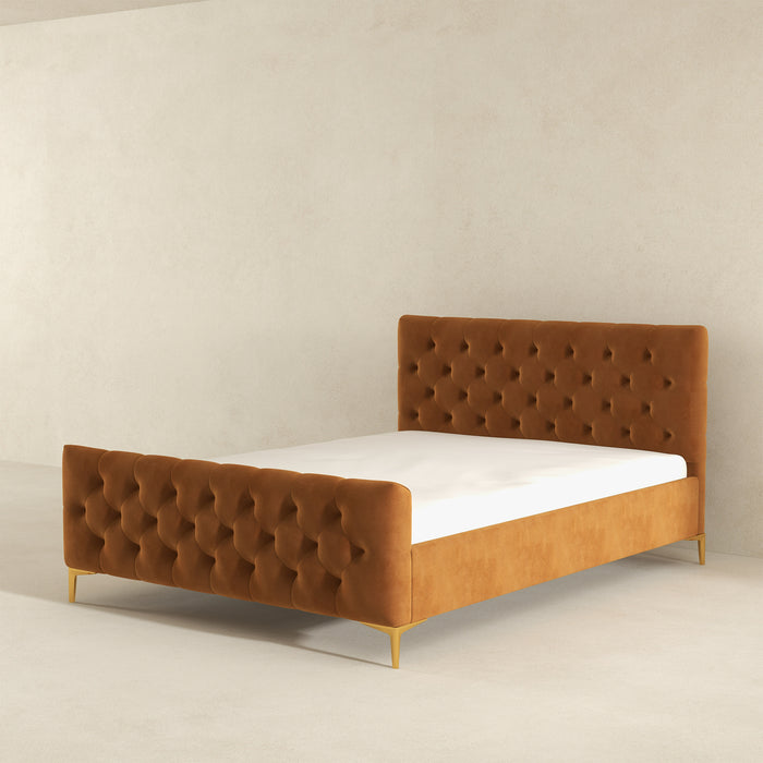 Bailey Velvet Tufted Platform Bed Frame – Mid-Century Upholstered Bed (3 Colors, No Box Spring) in rich velvet texture.