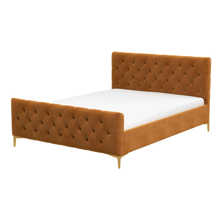 Bailey Velvet Tufted Platform Bed Frame – Mid-Century Upholstered Bed (3 Colors, No Box Spring) in rich velvet fabric.