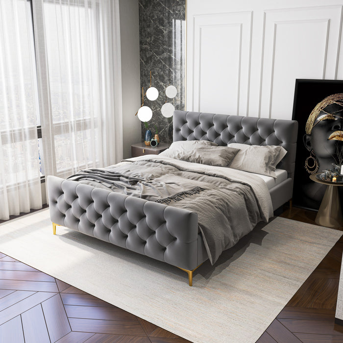 Bailey Velvet Tufted Platform Bed Frame – Mid-Century Upholstered Bed (3 Colors, No Box Spring) in a modern bedroom setting.