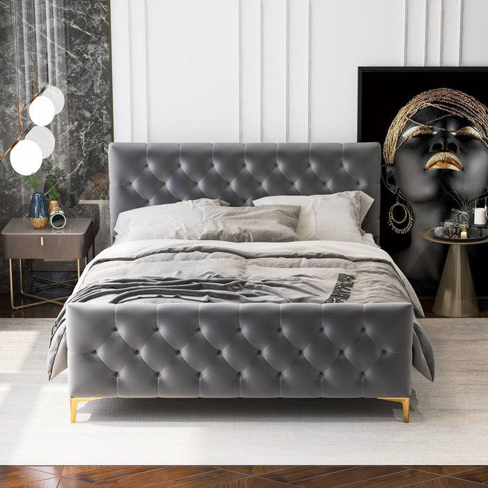 Bailey Velvet Tufted Platform Bed Frame – Mid-Century Upholstered Bed (3 Colors, No Box Spring) in a modern bedroom setting.