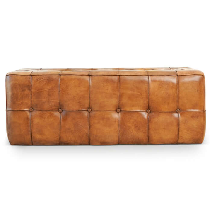 Benjiro 47" Genuine Leather Button Tufted Rectangular Ottoman with Solid Wood Frame – in room setting
