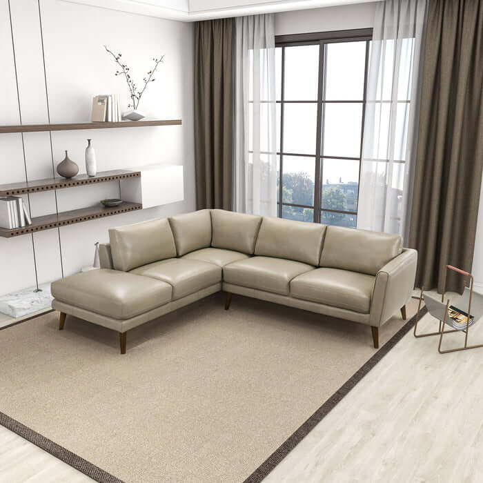 Leather Sectional Chaise Sofa L-Shape 97” – Benson Mid-Century Genuine Leather Sectional (2 Colors) in a stylish living room.