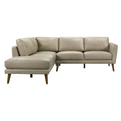 Leather Sectional Chaise Sofa L-Shape 97” – Benson Mid-Century Genuine Leather Sectional (2 Colors) in light beige.