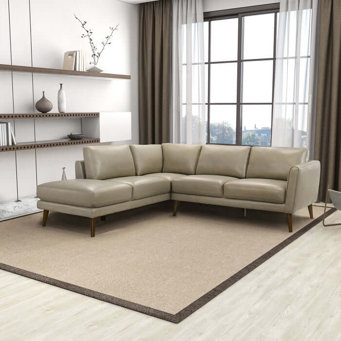 Leather Sectional Chaise Sofa L-Shape 97” – Benson Mid-Century Genuine Leather Sectional (2 Colors) in a modern living room.
