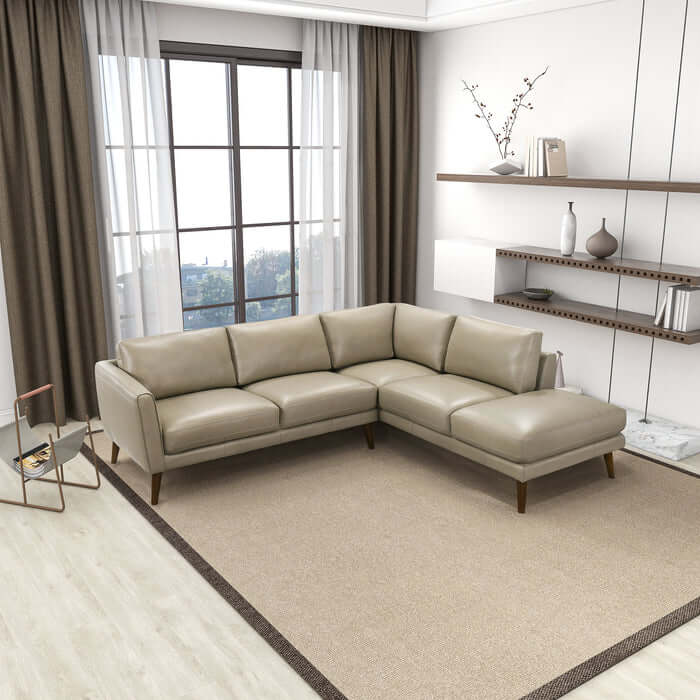 Leather Sectional Chaise Sofa L-Shape 97” – Benson Mid-Century Genuine Leather Sectional (2 Colors) in a modern living room.